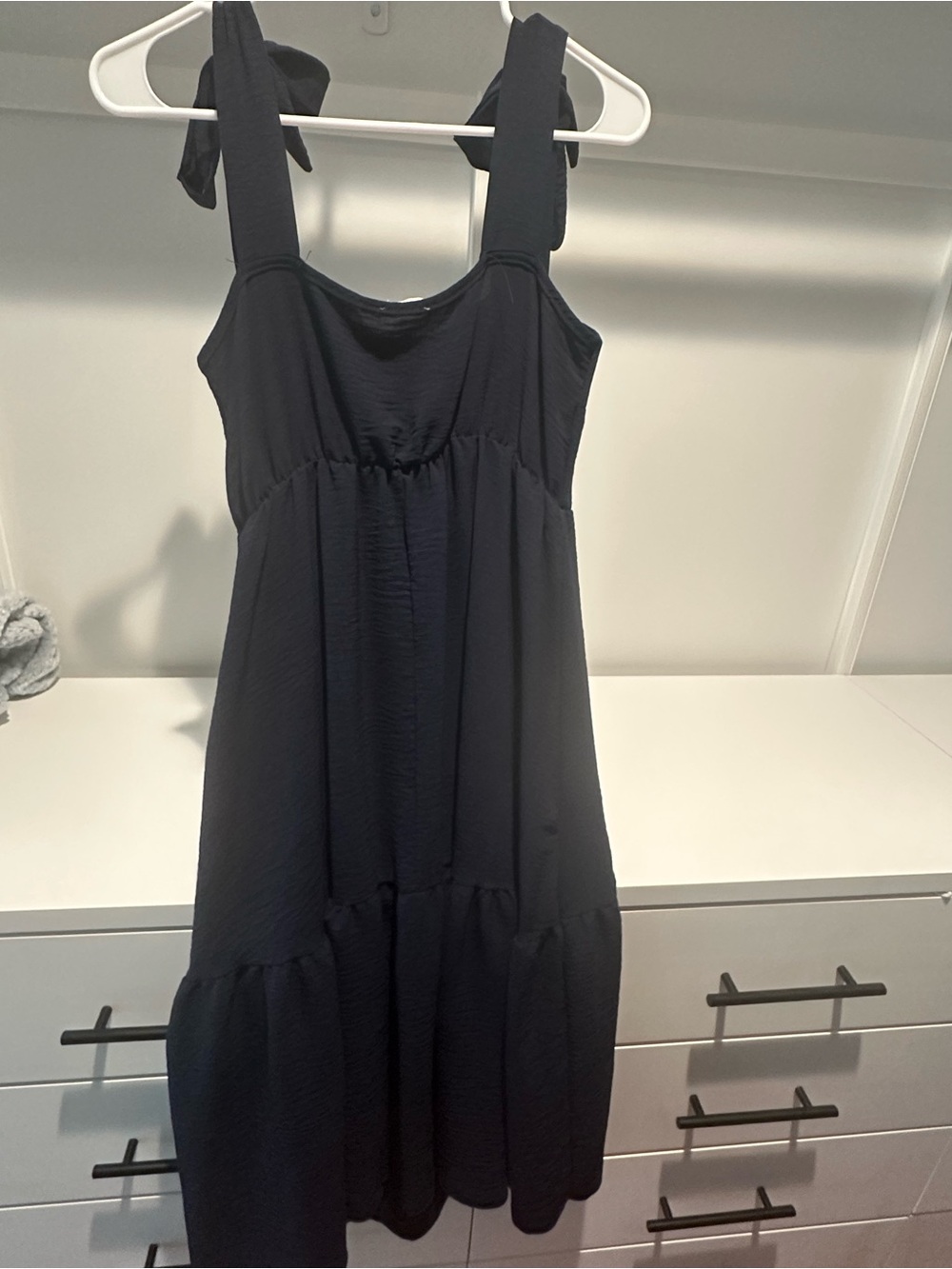 Navy Midi Dress with Bows on Straps -  Women